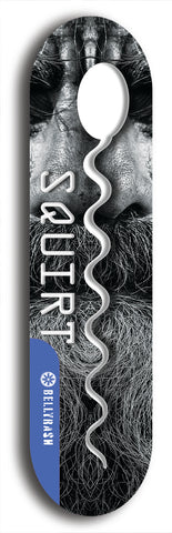 North American maple skateboard deck designed by underground artist BellyRash -- available in widths between 7.5 to 8.5 inches in both mellow concave and steep concave shapes. Artwork: street art and street artist and Squirt skateboard brand logo