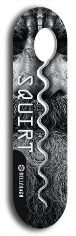 North American maple skateboard deck designed by underground artist BellyRash -- available in widths between 7.5 to 8.5 inches in both mellow concave and steep concave shapes. Artwork: street art and street artist and Squirt skateboard brand logo