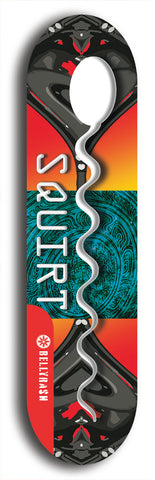 North American maple skateboard deck designed by underground artist BellyRash -- available in widths between 7.5 to 8.5 inches in both mellow concave and steep concave shapes. Artwork: street art and street artist and Squirt skateboard brand logo