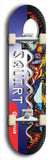 North American maple skateboard deck designed by underground artist BellyRash -- available in widths between 7.5 to 8.5 inches in both mellow concave and steep concave shapes. Artwork: street art and street artist and Squirt skateboard brand logo