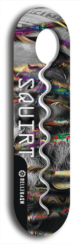 North American maple skateboard deck designed by underground artist BellyRash -- available in widths between 7.5 to 8.5 inches in both mellow concave and steep concave shapes. Artwork: street art and street artist and Squirt skateboard brand logo