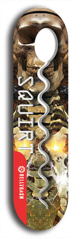 North American maple skateboard deck designed by underground artist BellyRash -- available in widths between 7.5 to 8.5 inches in both mellow concave and steep concave shapes. Artwork: street art and street artist and Squirt skateboard brand logo