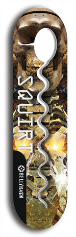 North American maple skateboard deck designed by underground artist BellyRash -- available in widths between 7.5 to 8.5 inches in both mellow concave and steep concave shapes. Artwork: street art and street artist and Squirt skateboard brand logo