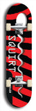 North American maple skateboard deck designed by underground artist BellyRash -- available in widths between 7.5 to 8.5 inches in both mellow concave and steep concave shapes. Artwork: street art and street artist and Squirt skateboard brand logo