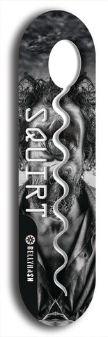 North American maple skateboard deck designed by underground artist BellyRash -- available in widths between 7.5 to 8.5 inches in both mellow concave and steep concave shapes. Artwork: street art and street artist and Squirt skateboard brand logo