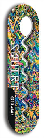 North American maple skateboard deck designed by underground artist BellyRash -- available in widths between 7.5 to 8.5 inches in both mellow concave and steep concave shapes. Artwork: street art and street artist and Squirt skateboard brand logo