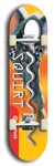 North American maple skateboard deck designed by underground artist BellyRash -- available in widths between 7.5 to 8.5 inches in both mellow concave and steep concave shapes. Artwork: street art and street artist and Squirt skateboard brand logo