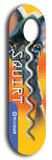 North American maple skateboard deck designed by underground artist BellyRash -- available in widths between 7.5 to 8.5 inches in both mellow concave and steep concave shapes. Artwork: street art and street artist and Squirt skateboard brand logo