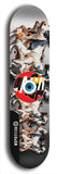 North American maple skateboard deck designed by underground artist BellyRash -- available in widths between 7.5 to 8.5 inches in both mellow concave and steep concave shapes. Artwork: street art and street artist and red VACA logo