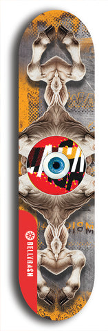 North American maple skateboard deck designed by underground artist BellyRash -- available in widths between 7.5 to 8.5 inches in both mellow concave and steep concave shapes. Artwork: street art and street artist and red VACA logo