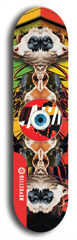 North American maple skateboard deck designed by underground artist BellyRash -- available in widths between 7.5 to 8.5 inches in both mellow concave and steep concave shapes. Artwork: street art and street artist and red VACA logo