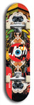 North American maple skateboard deck designed by underground artist BellyRash -- available in widths between 7.5 to 8.5 inches in both mellow concave and steep concave shapes. Artwork: street art and street artist and red VACA logo