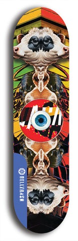 North American maple skateboard deck designed by underground artist BellyRash -- available in widths between 7.5 to 8.5 inches in both mellow concave and steep concave shapes. Artwork: street art and street artist and red VACA logo