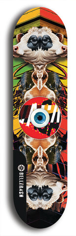 North American maple skateboard deck designed by underground artist BellyRash -- available in widths between 7.5 to 8.5 inches in both mellow concave and steep concave shapes. Artwork: street art and street artist and red VACA logo