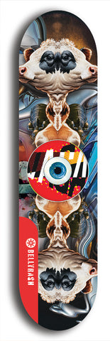 North American maple skateboard deck designed by underground artist BellyRash -- available in widths between 7.5 to 8.5 inches in both mellow concave and steep concave shapes. Artwork: street art and street artist and red VACA logo