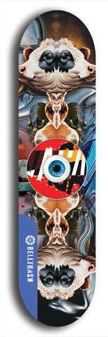 North American maple skateboard deck designed by underground artist BellyRash -- available in widths between 7.5 to 8.5 inches in both mellow concave and steep concave shapes. Artwork: street art and street artist and red VACA logo