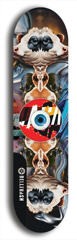 North American maple skateboard deck designed by underground artist BellyRash -- available in widths between 7.5 to 8.5 inches in both mellow concave and steep concave shapes. Artwork: street art and street artist and red VACA logo