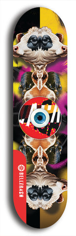 North American maple skateboard deck designed by underground artist BellyRash -- available in widths between 7.5 to 8.5 inches in both mellow concave and steep concave shapes. Artwork: street art and street artist and red VACA logo