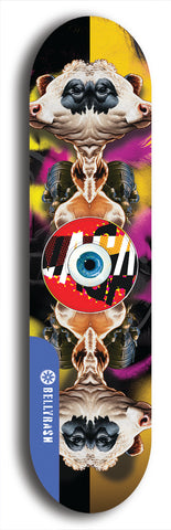 North American maple skateboard deck designed by underground artist BellyRash -- available in widths between 7.5 to 8.5 inches in both mellow concave and steep concave shapes. Artwork: street art and street artist and red VACA logo