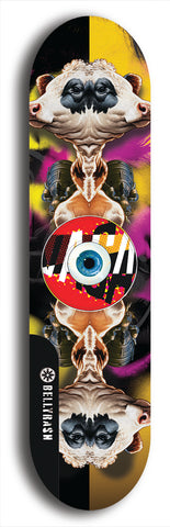 North American maple skateboard deck designed by underground artist BellyRash -- available in widths between 7.5 to 8.5 inches in both mellow concave and steep concave shapes. Artwork: street art and street artist and red VACA logo