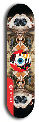 North American maple skateboard deck designed by underground artist BellyRash -- available in widths between 7.5 to 8.5 inches in both mellow concave and steep concave shapes. Artwork: street art and street artist and red VACA logo