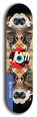 North American maple skateboard deck designed by underground artist BellyRash -- available in widths between 7.5 to 8.5 inches in both mellow concave and steep concave shapes. Artwork: street art and street artist and red VACA logo