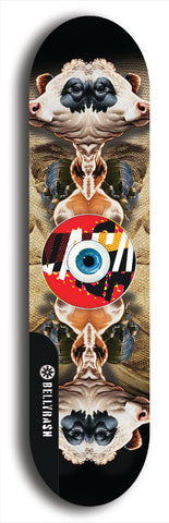 North American maple skateboard deck designed by underground artist BellyRash -- available in widths between 7.5 to 8.5 inches in both mellow concave and steep concave shapes. Artwork: street art and street artist and red VACA logo