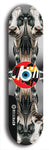 North American maple skateboard deck designed by underground artist BellyRash -- available in widths between 7.5 to 8.5 inches in both mellow concave and steep concave shapes. Artwork: street art and street artist and red VACA logo