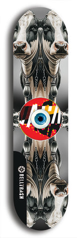 North American maple skateboard deck designed by underground artist BellyRash -- available in widths between 7.5 to 8.5 inches in both mellow concave and steep concave shapes. Artwork: street art and street artist and red VACA logo