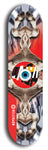 North American maple skateboard deck designed by underground artist BellyRash -- available in widths between 7.5 to 8.5 inches in both mellow concave and steep concave shapes. Artwork: street art and street artist and red VACA logo