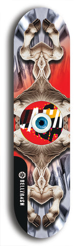 North American maple skateboard deck designed by underground artist BellyRash -- available in widths between 7.5 to 8.5 inches in both mellow concave and steep concave shapes. Artwork: street art and street artist and red VACA logo