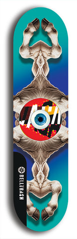 North American maple skateboard deck designed by underground artist BellyRash -- available in widths between 7.5 to 8.5 inches in both mellow concave and steep concave shapes. Artwork: street art and street artist and red VACA logo