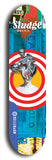 North American maple skateboard deck designed by underground artist BellyRash -- available in widths between 7.5 to 8.5 inches in both mellow concave and steep concave shapes. Artwork: street art and street artist and Sludge skateboard brand logo