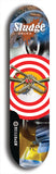 North American maple skateboard deck designed by underground artist BellyRash -- available in widths between 7.5 to 8.5 inches in both mellow concave and steep concave shapes. Artwork: street art and street artist and Sludge skateboard brand logo