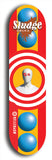 North American maple skateboard deck designed by underground artist BellyRash -- available in widths between 7.5 to 8.5 inches in both mellow concave and steep concave shapes. Artwork: street art and street artist and Sludge skateboard brand logo