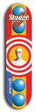 North American maple skateboard deck designed by underground artist BellyRash -- available in widths between 7.5 to 8.5 inches in both mellow concave and steep concave shapes. Artwork: street art and street artist and Sludge skateboard brand logo