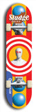 North American maple skateboard deck designed by underground artist BellyRash -- available in widths between 7.5 to 8.5 inches in both mellow concave and steep concave shapes. Artwork: street art and street artist and Sludge skateboard brand logo