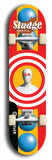 North American maple skateboard deck designed by underground artist BellyRash -- available in widths between 7.5 to 8.5 inches in both mellow concave and steep concave shapes. Artwork: street art and street artist and Sludge skateboard brand logo