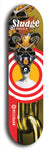 North American maple skateboard deck designed by underground artist BellyRash -- available in widths between 7.5 to 8.5 inches in both mellow concave and steep concave shapes. Artwork: street art and street artist and Sludge skateboard brand logo