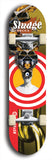 North American maple skateboard deck designed by underground artist BellyRash -- available in widths between 7.5 to 8.5 inches in both mellow concave and steep concave shapes. Artwork: street art and street artist and Sludge skateboard brand logo