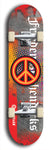 North American maple skateboard deck designed by underground artist BellyRash -- available in widths between 7.5 to 8.5 inches in both mellow concave and steep concave shapes. Artwork: street art and street artist and peace sign
