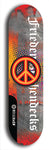 North American maple skateboard deck designed by underground artist BellyRash -- available in widths between 7.5 to 8.5 inches in both mellow concave and steep concave shapes. Artwork: street art and street artist and peace sign