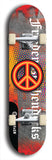 North American maple skateboard deck designed by underground artist BellyRash -- available in widths between 7.5 to 8.5 inches in both mellow concave and steep concave shapes. Artwork: street art and street artist and peace sign