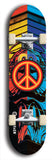 North American maple skateboard deck designed by underground artist BellyRash -- available in widths between 7.5 to 8.5 inches in both mellow concave and steep concave shapes. Artwork: street art and street artist and peace sign