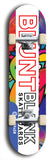 North American maple skateboard deck designed by underground artist BellyRash -- available in widths between 7.5 to 8.5 inches in both mellow concave and steep concave shapes. Artwork: street art and street artist and the BellyRash Blunt Blank skateboard deck logo