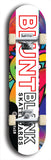 North American maple skateboard deck designed by underground artist BellyRash -- available in widths between 7.5 to 8.5 inches in both mellow concave and steep concave shapes. Artwork: street art and street artist and the BellyRash Blunt Blank skateboard deck logo