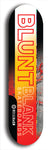 North American maple skateboard deck designed by underground artist BellyRash -- available in widths between 7.5 to 8.5 inches in both mellow concave and steep concave shapes. Artwork: street art and street artist and the BellyRash Blunt Blank skateboard deck logo