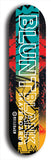 North American maple skateboard deck designed by underground artist BellyRash -- available in widths between 7.5 to 8.5 inches in both mellow concave and steep concave shapes. Artwork: street art and street artist and the BellyRash Blunt Blank skateboard deck logo