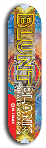 North American maple skateboard deck designed by underground artist BellyRash -- available in widths between 7.5 to 8.5 inches in both mellow concave and steep concave shapes. Artwork: street art and street artist and the BellyRash Blunt Blank skateboard deck logo