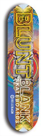 North American maple skateboard deck designed by underground artist BellyRash -- available in widths between 7.5 to 8.5 inches in both mellow concave and steep concave shapes. Artwork: street art and street artist and the BellyRash Blunt Blank skateboard deck logo